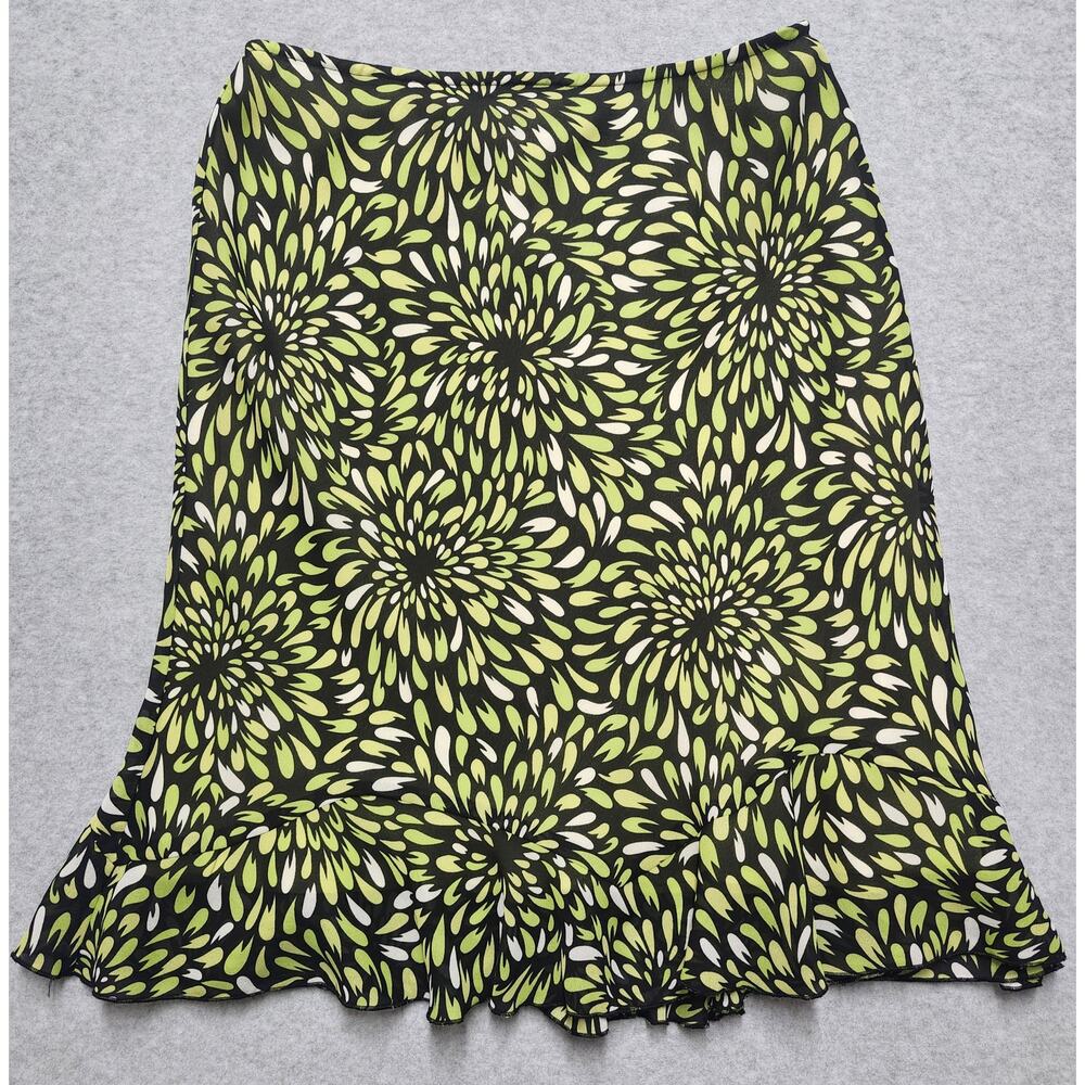 Worthington Petite Womens 4P Green Floral Skirt Ruffle Hem Lined Career Spring